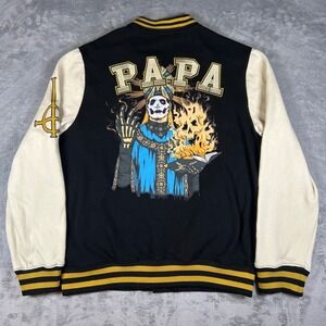 Hot Topic Ghost Papa Emeritus IV Varsity Jacket Black Cream Yellow Band Merch L
